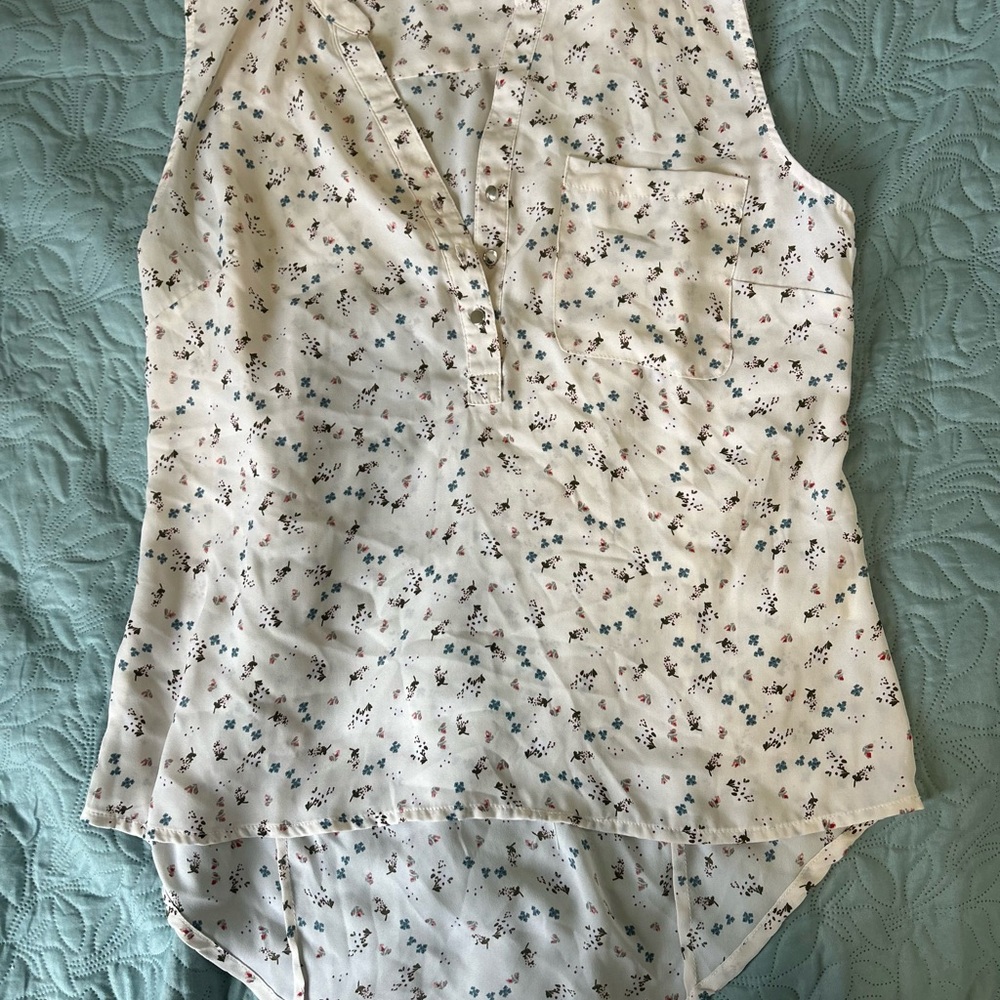 Floral Sleeveless Blouse - Cream